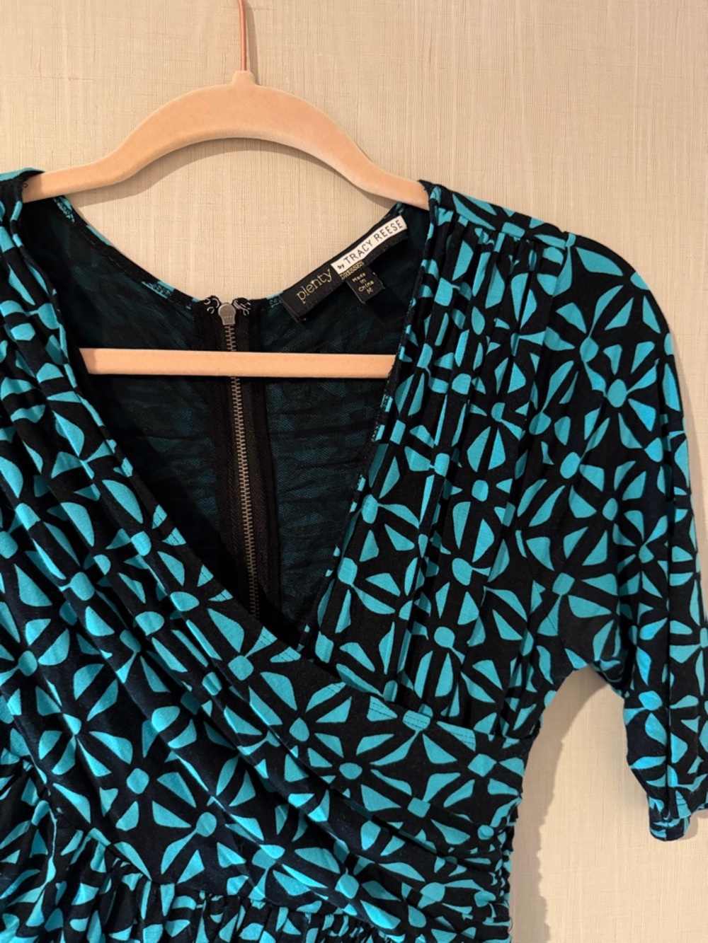 Anthropologie Tracy Reese Blue Geometric Wrap-Style Stretch Knit Dress Medium - Picture 4 of 9